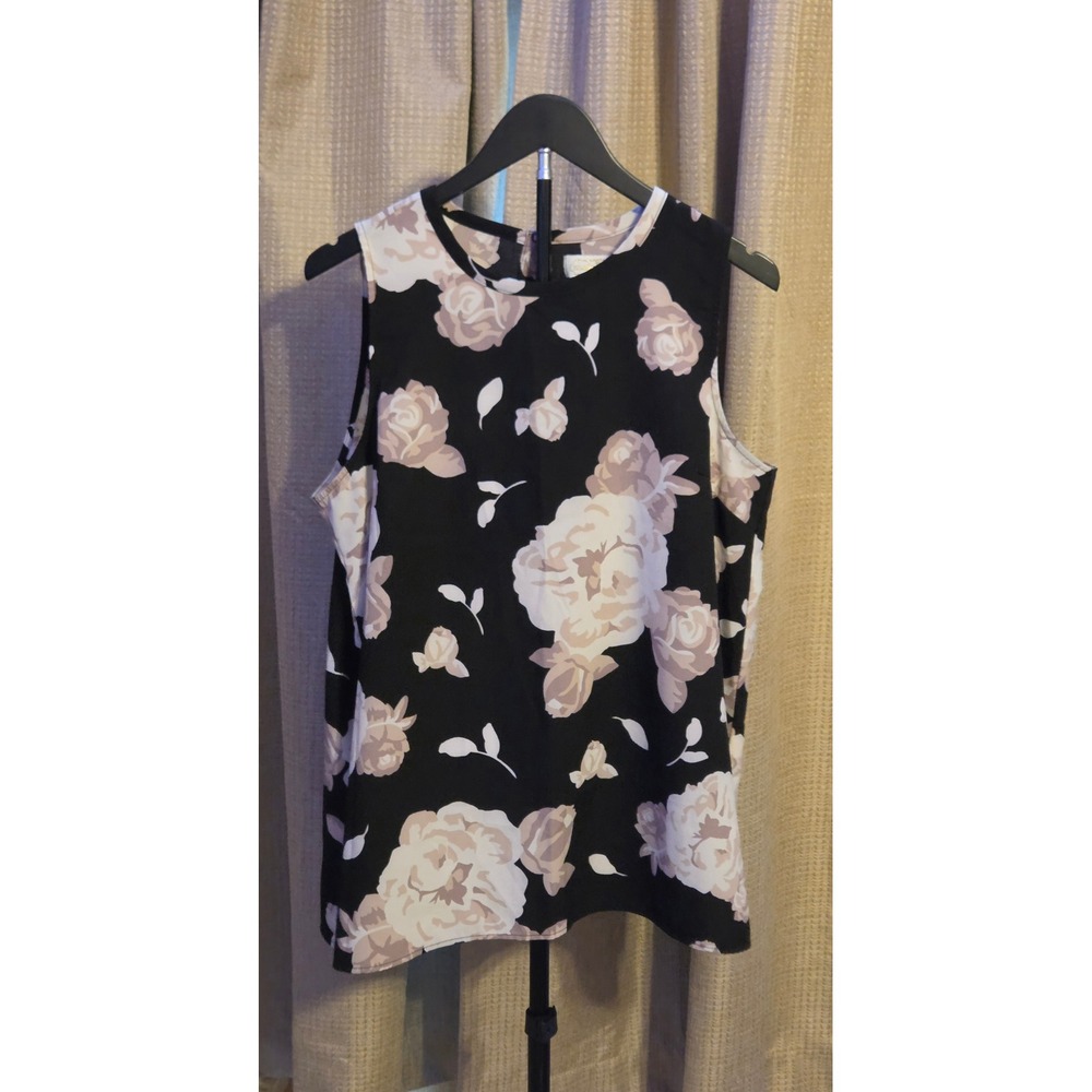 Mud Pie Sleeveless Floral Print Blouse Women's Size Large Black White Pink